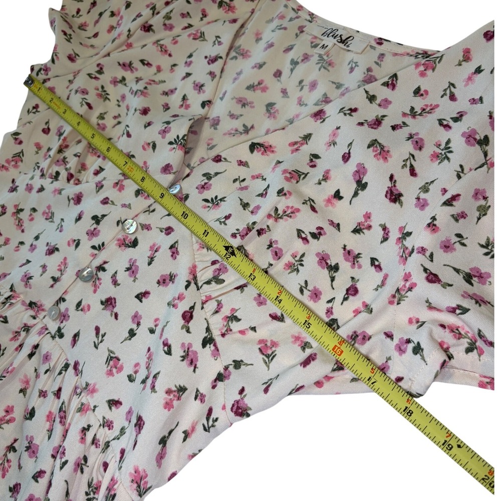 Hint of Blush Womens Floral Peplum Top Cream Pink V-Neck Smocked Back Size M - Picture 6 of 9